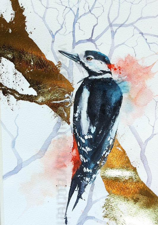 Painting a woodpecker, step by step .