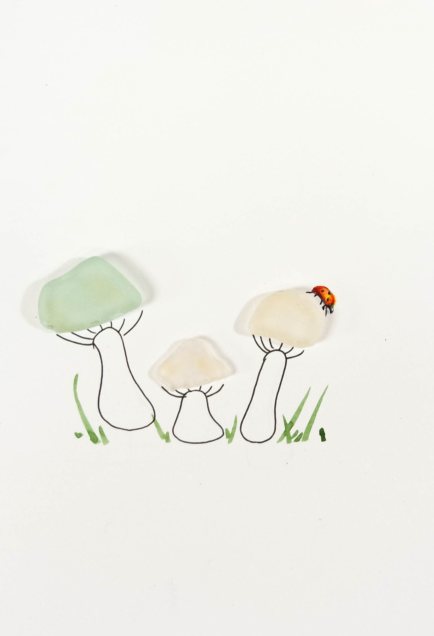 Sea Glass Card Hand made by Eliza , A fungi to be with and a watercolour ladybird ! (single card)