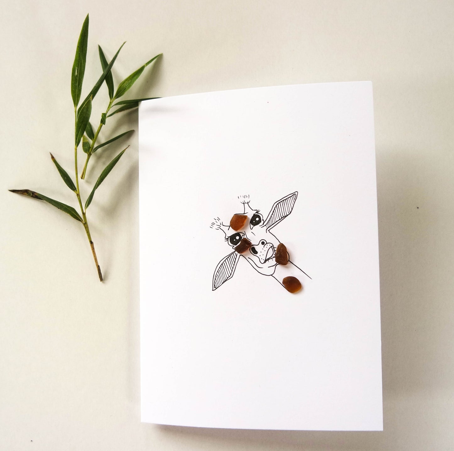 Sea Glass Card Hand made by Eliza , Giraffe small (single card)