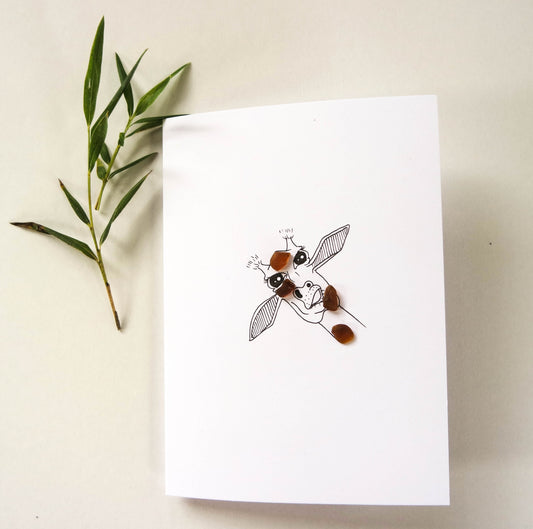 Sea Glass Card Hand made by Eliza , Giraffe small (single card)