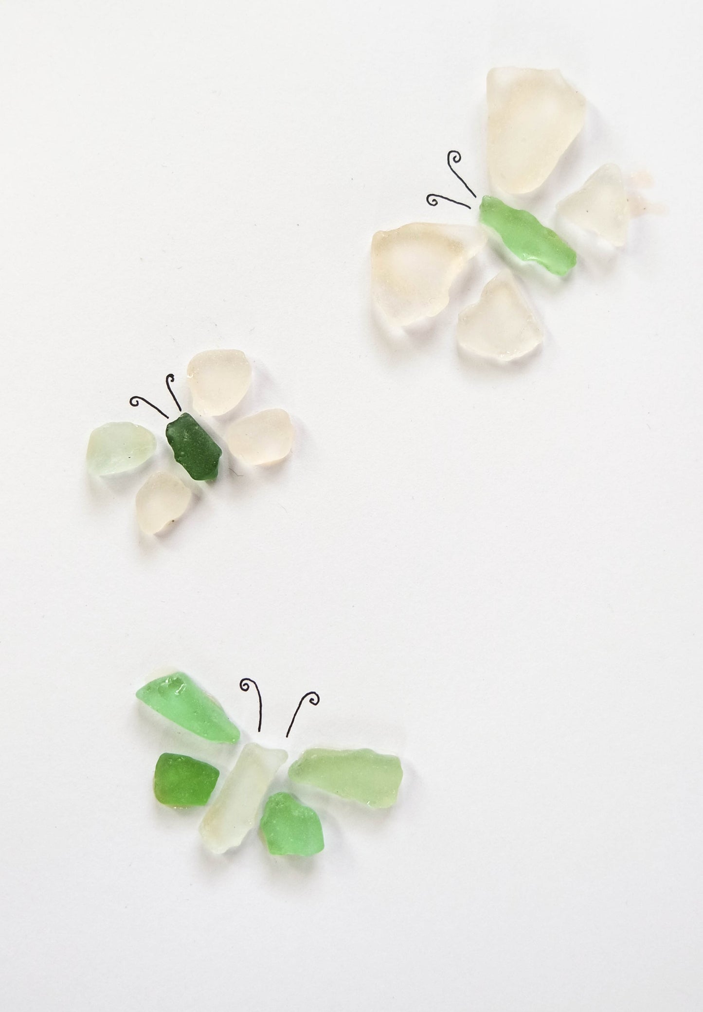 Sea Glass Card Hand made by Eliza 3 butterflies ! (single card)