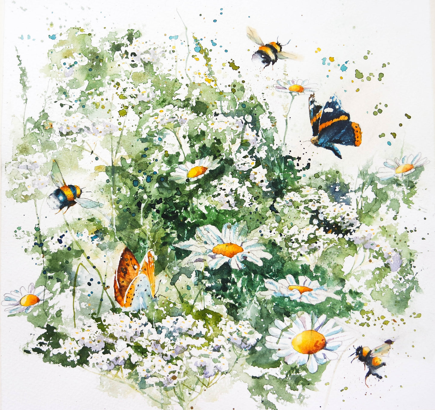 Daisies, Butterflies and Bees! Print ( 25cm x25cm )