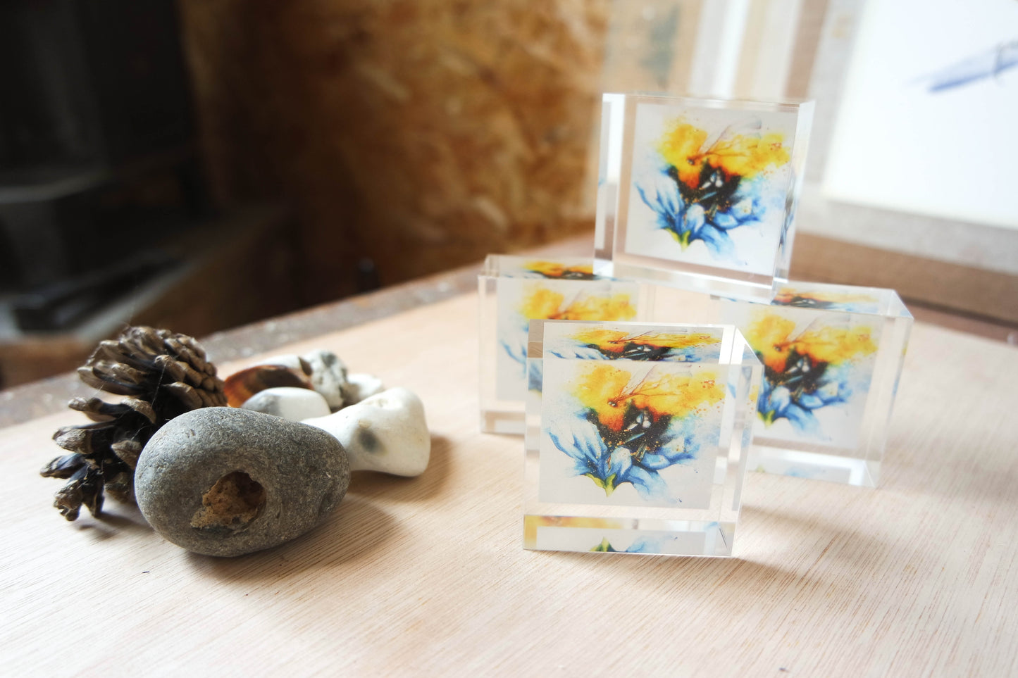 5cm x 5cm acrylic block , Busy Bumble