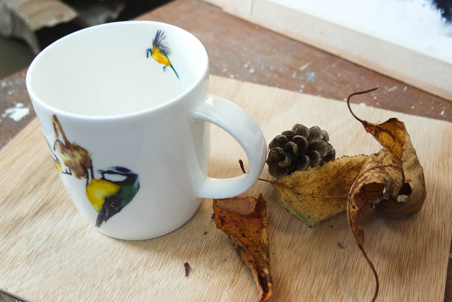 Blue Tit's and Bees Fine Bone China Mug UK delivery ONLY