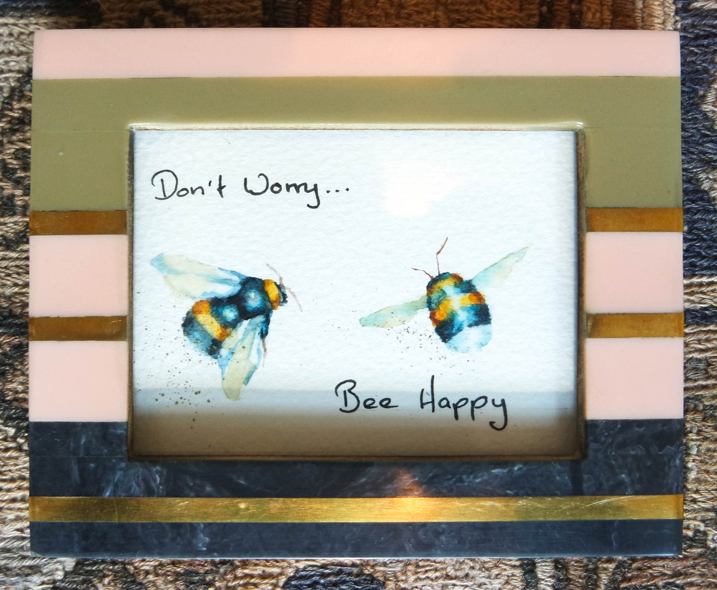 'Don't Worry Bee Happy ' , a small original framed in a pretty frame ***UK customers ONLY