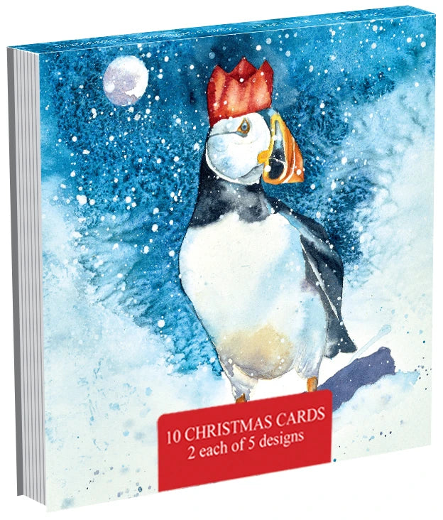 Christmas packs, Puffin and snowman (10 cards)