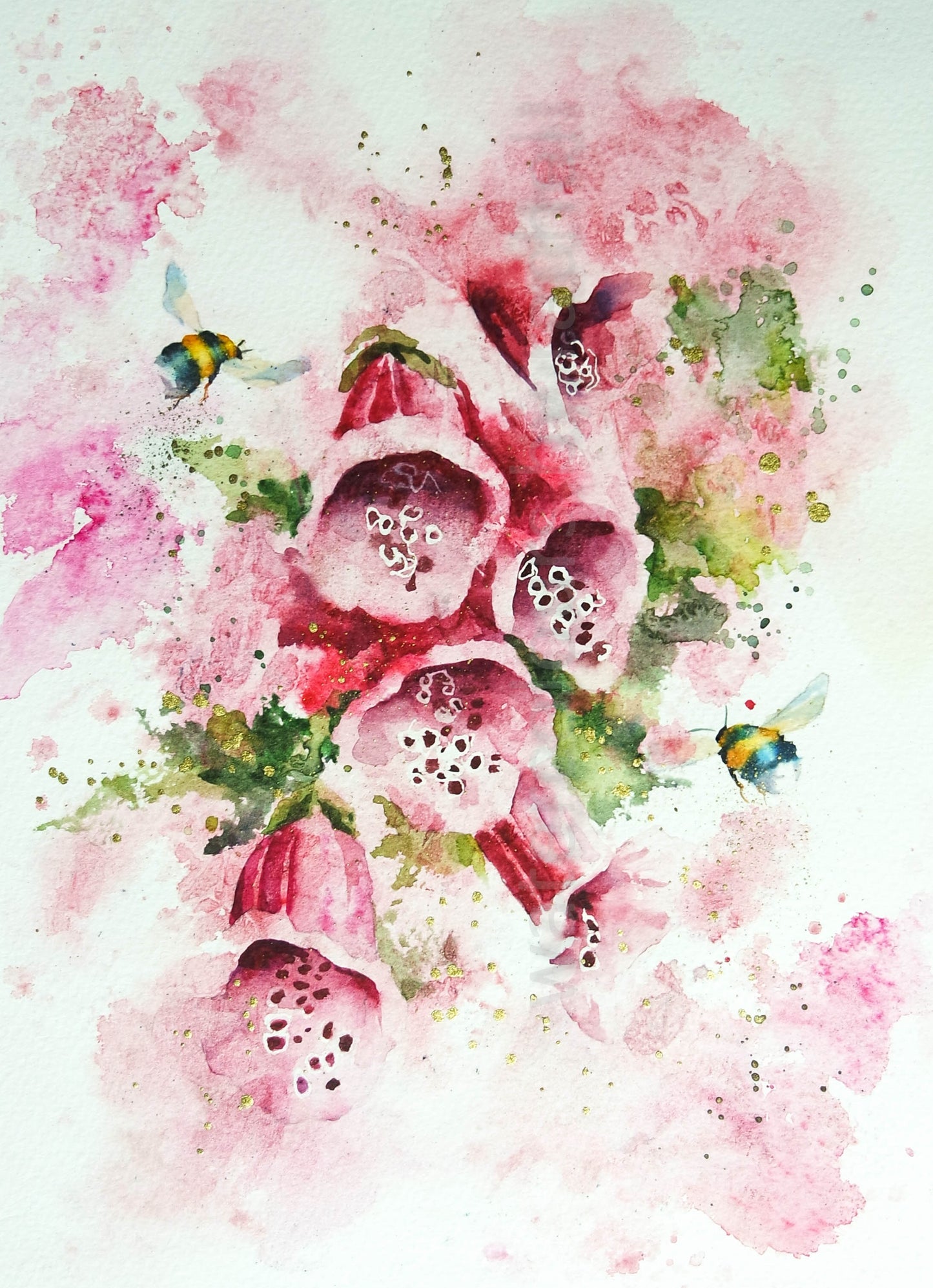 Splishy Splashy Foxgloves with busy Bumblebees
