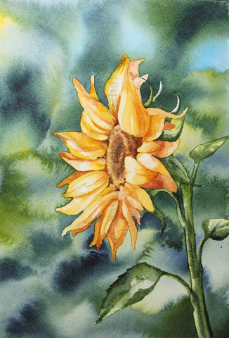 Painting a sunflower with a background.