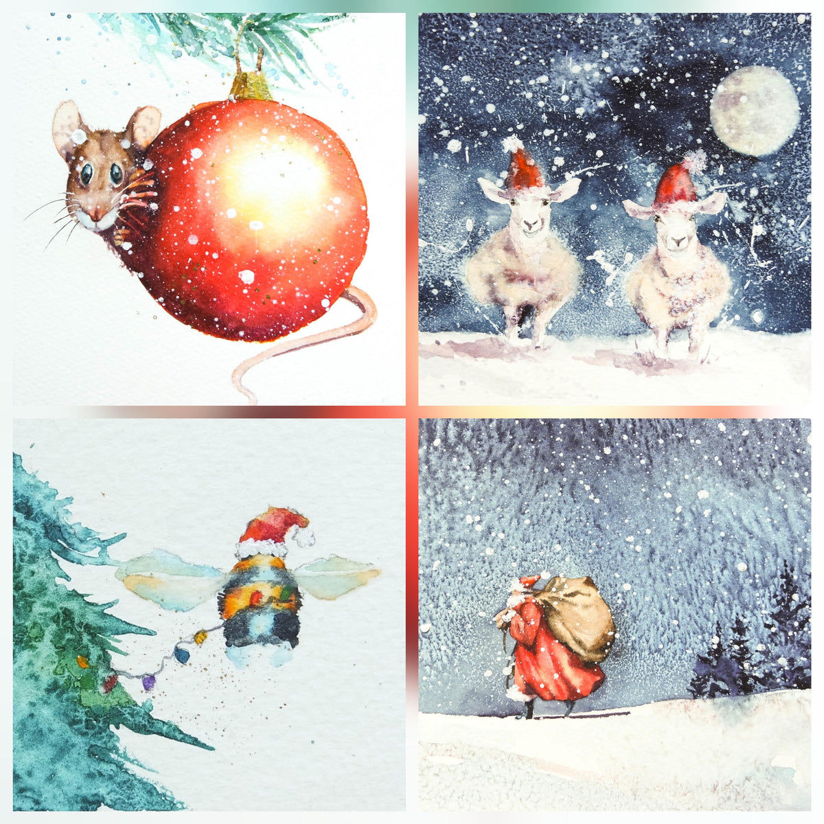 Baubles, bees, sheep and Christmas  ( 4 cards)