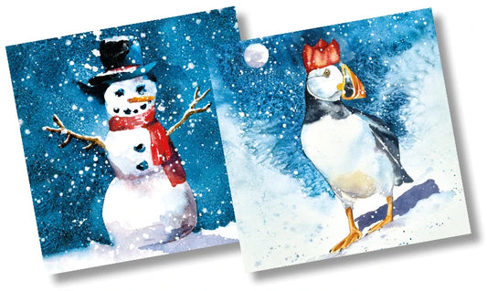 Christmas packs, Puffin and snowman (10 cards)