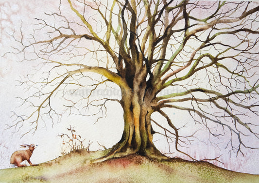 Winter tree and hare