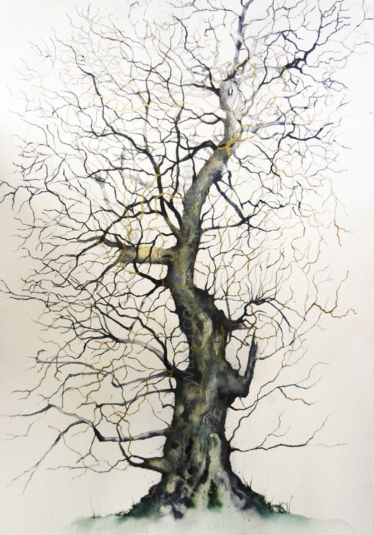 The old that is strong does not wither ( watercolour tree with some golden branches )