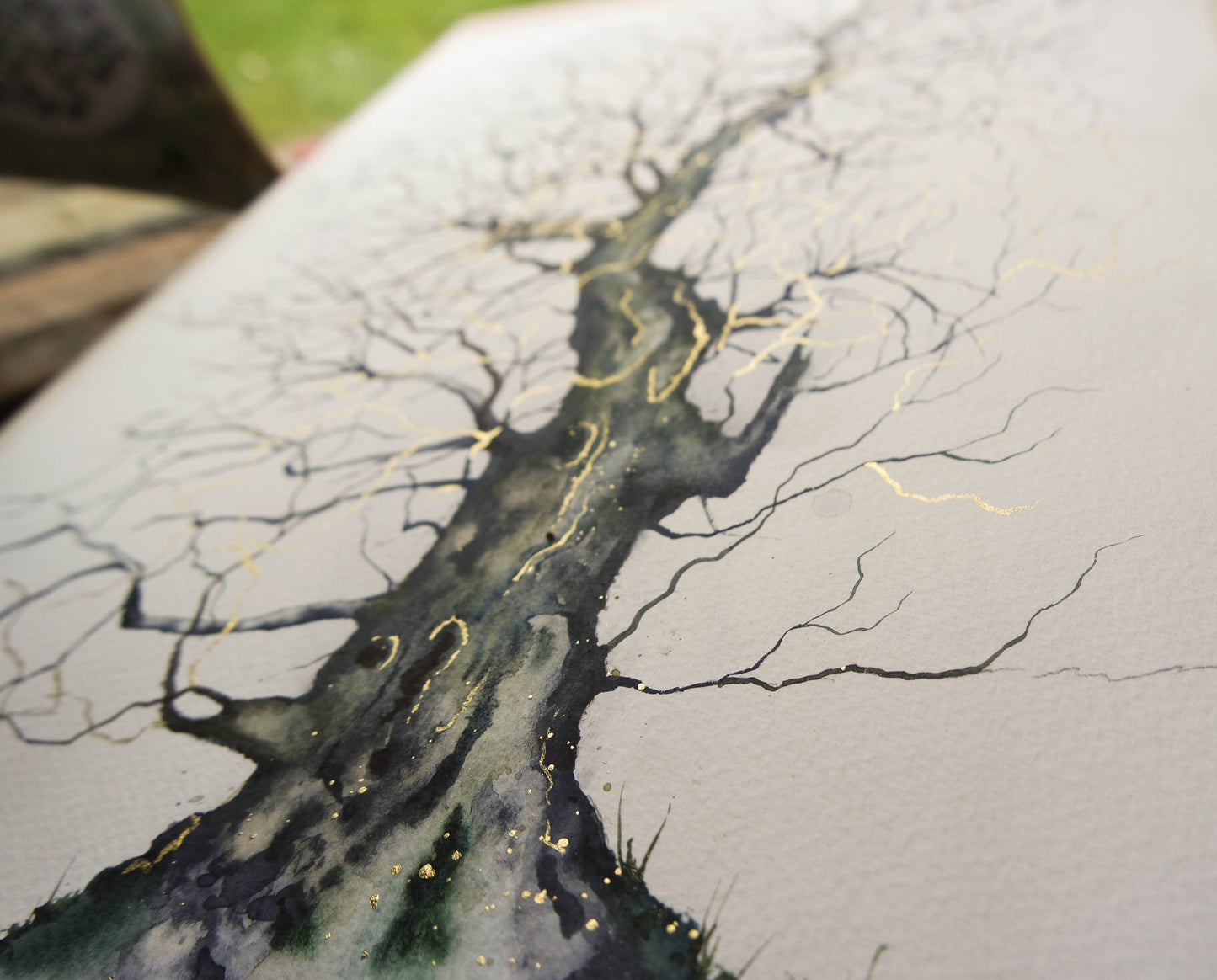 The old that is strong does not wither ( watercolour tree with some golden branches )