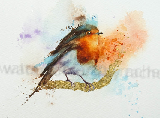 Robin on a golden branch