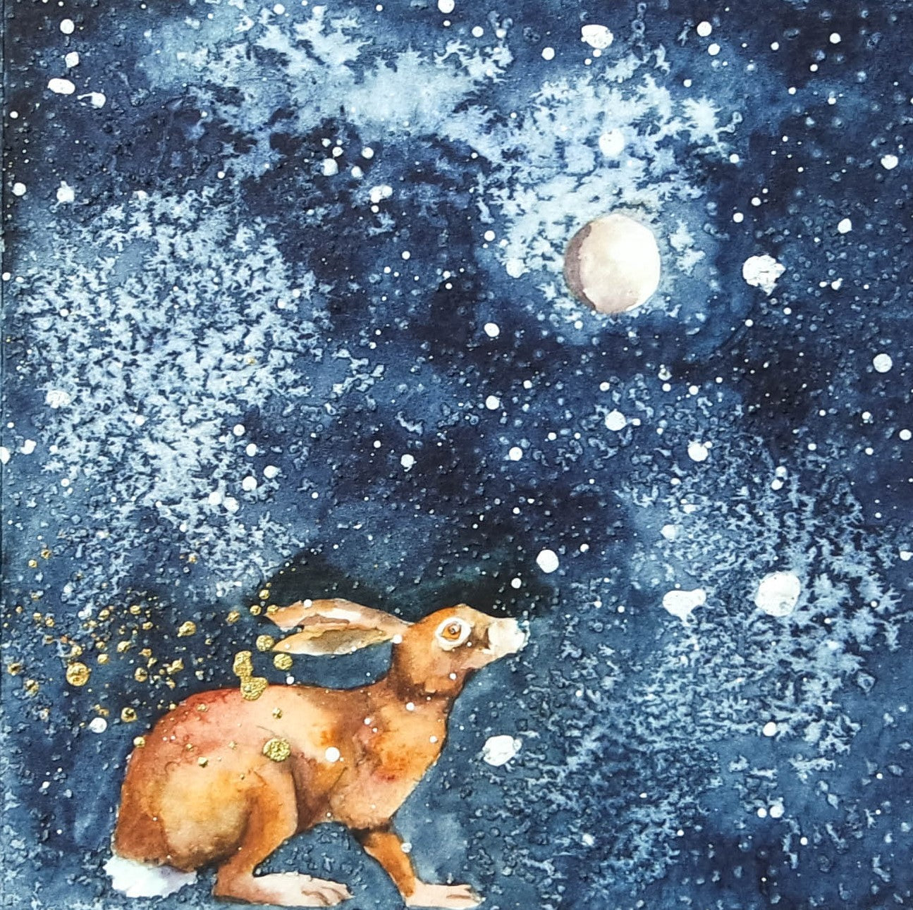 'Moon Hare' , a small  original framed in a silver  plated frame ***UK customers ONLY