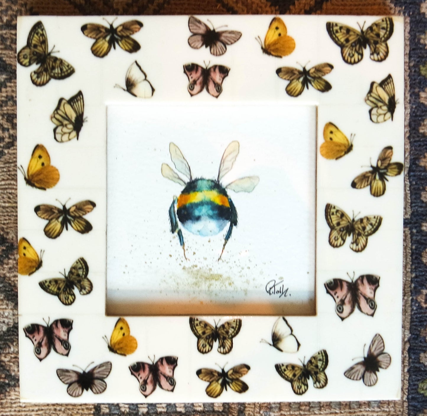'Bumble Bee Bum' , a small original framed in a butterfly frame ***UK customers ONLY