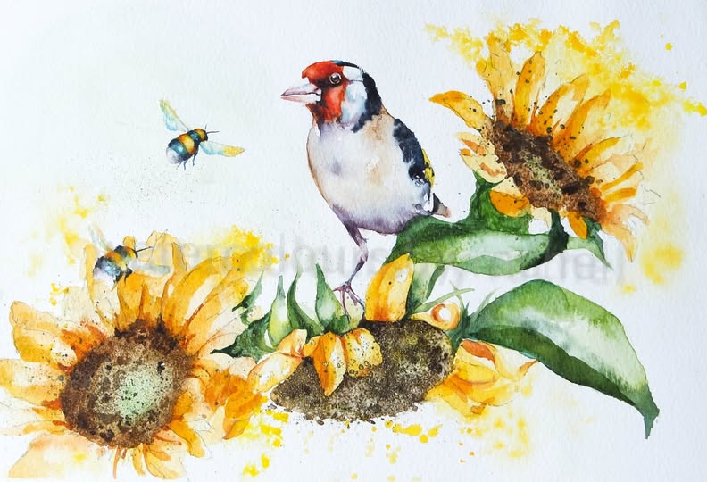 Goldfinch and Golden Sunflowers