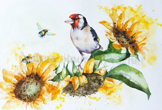 Goldfinch and Golden Sunflowers