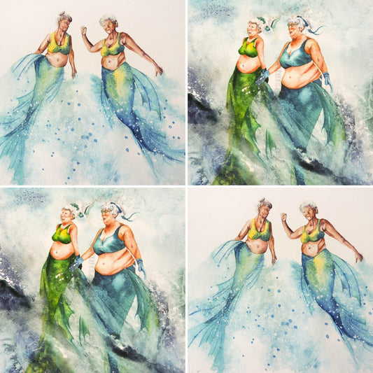 Mermaid friends , 2 of each design ( 4 cards )