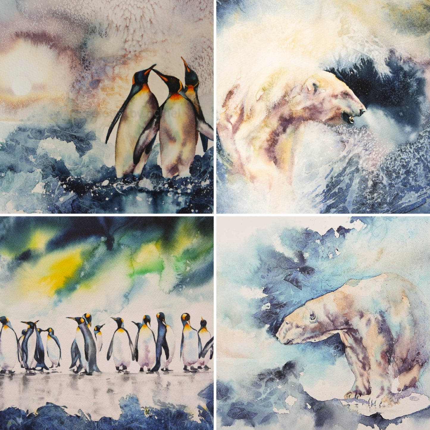 Penguins and polar bears Christmas Cards (4 cards)