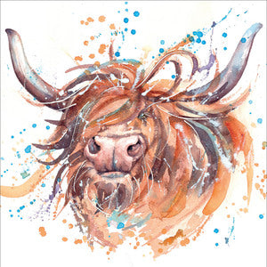 Highland cow and dancing puffin ( 4 Cards)